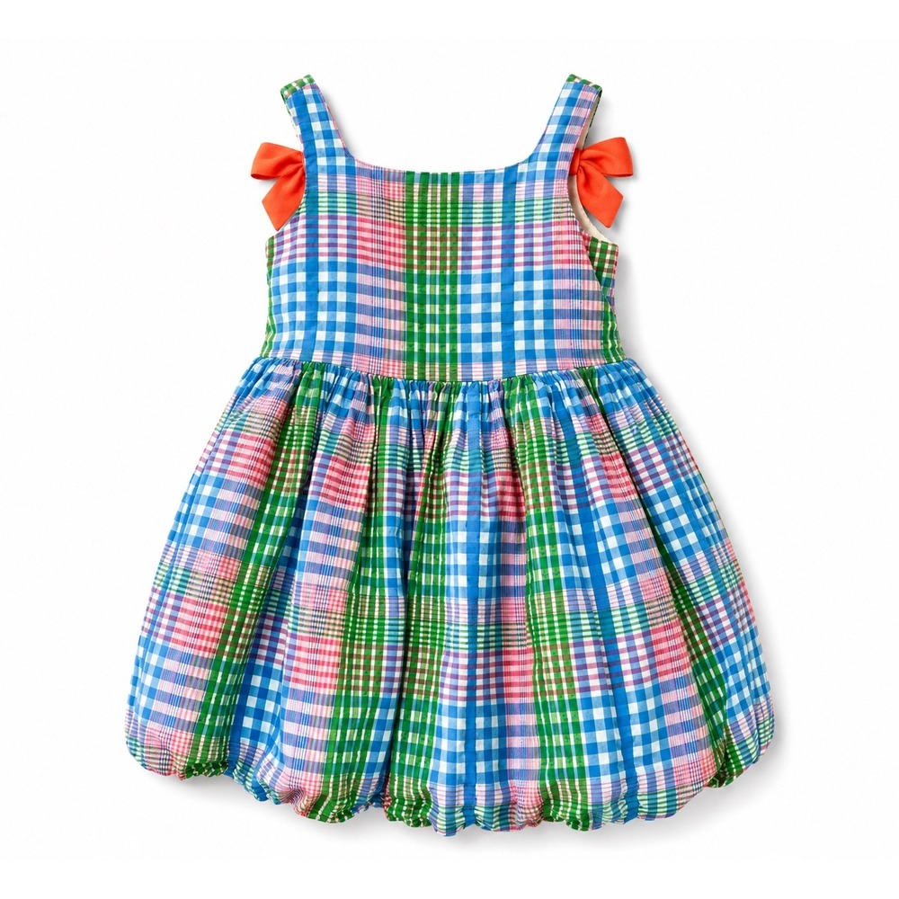 Plaid Bubble Dress Kids Size‎ 6 Multicolor Excellent Bow Back Seersucker Style